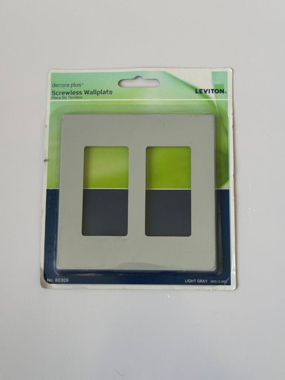 Leviton Decora Plus Screwless Wallplate 2-Gang - Light Gray, No. 80309, New in P